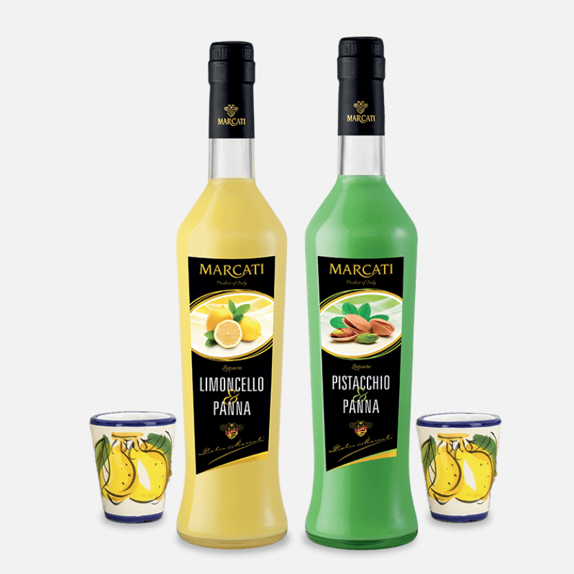 Italian Handmade Limoncello & Pistachio Cream Set with Ceramic Glasses