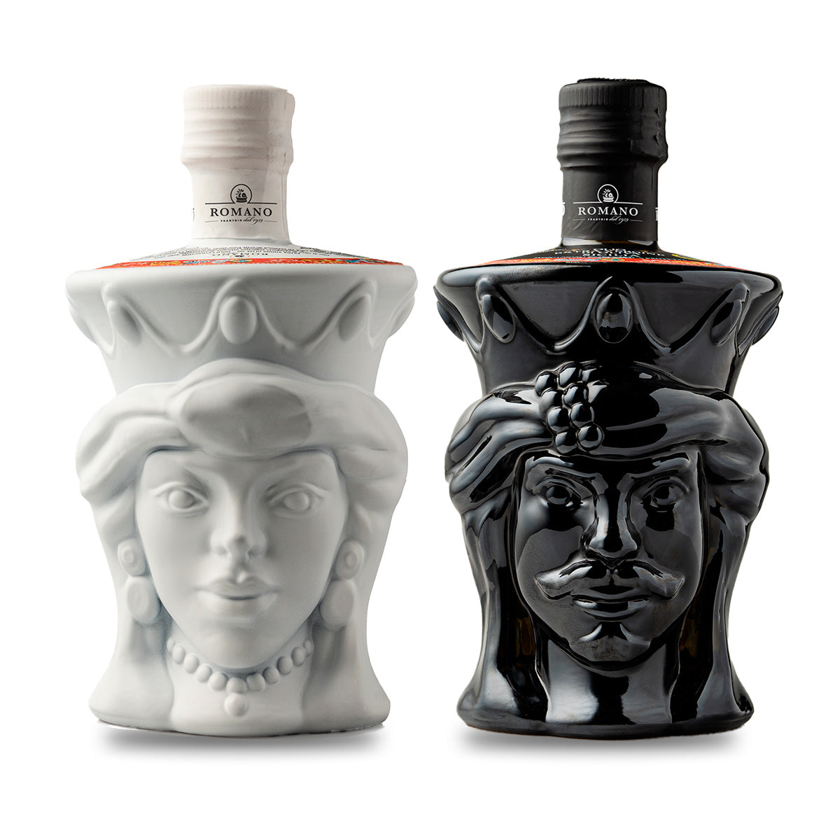 Sicilian Royal Duo – DOP & IGP Extra Virgin Olive Oil in Teste di Moro Bottles